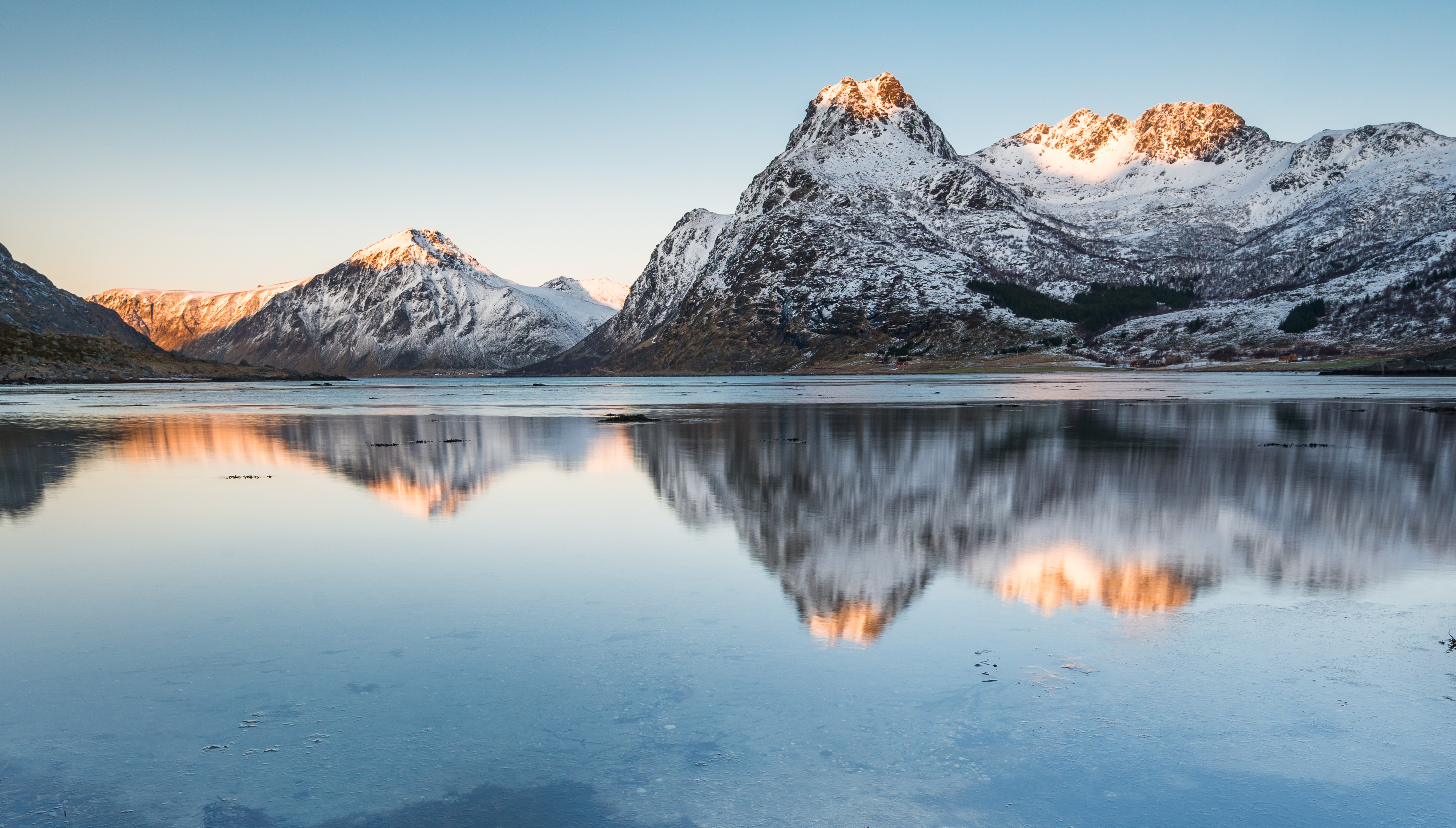 snowy mountains reflecting on the lake